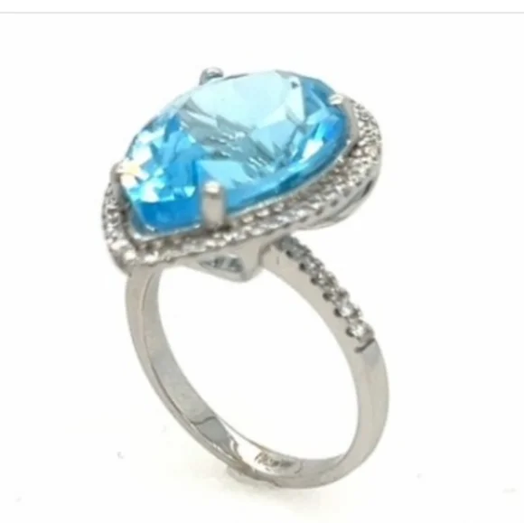 14K 10.11 Carat Halo Topaz Diamond Embellished Impressive Engagement Ring - Picture 3 of 4